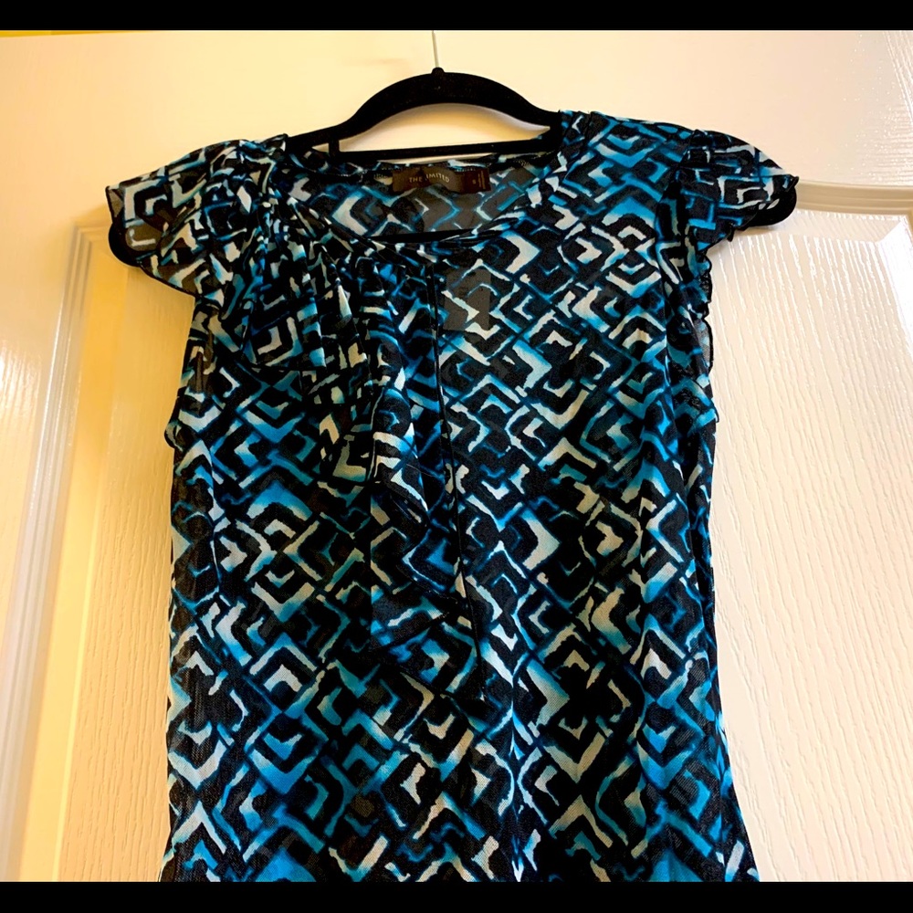 **The Limited turquoise/blk sleeveless mesh top sz S